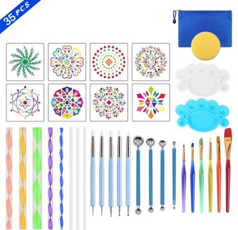 35Pcs Mandala Schilderen Puntjes Gereedschap Embossing Dot Kit Borstels Verf Lade Borstels Rock Schilderen Canvas Rotsen Stoffen Art Craft 35stk reeks