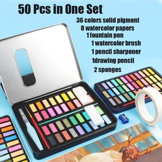 36/48 Kleuren Aquarel Verf In Delicate Doos Effen Aquarellen Met Kwast Aquarel Papier Schilderen Set Art Supplies 36 kleuren reeks-zwart
