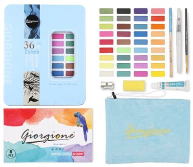 36-Kleuren Glitter Aquarel Verf Set Aquarel Pigment Schilderen Leveringen Metallic Effen Water Kleuren Palet Blauw