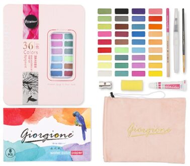 36-Kleuren Glitter Aquarel Verf Set Aquarel Pigment Schilderen Leveringen Metallic Effen Water Kleuren Palet Roze