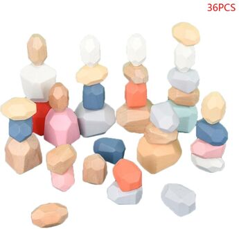 36 Pcs Kinderen Houten Gekleurde Steen Stapelen Spel Bouwsteen Kids Creatief Educatief Speelgoed