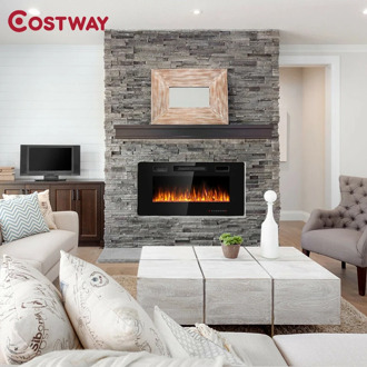 36" Recessed Ultra Thin Wall Mounted Electric Fireplace 2 Heat Settings Realistic Flame Effects Touch Screen LED Fireplace