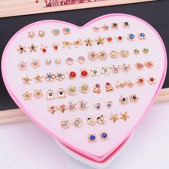36 Stks/doos Multi-color Crystal Cartoon Hypoallergeen Plastic Stud Oorbellen Set Voor Vrouwen Meisje Dochter Sieraden A2