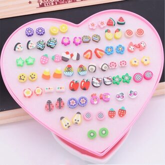 36 Stks/doos Multi-color Crystal Cartoon Hypoallergeen Plastic Stud Oorbellen Set Voor Vrouwen Meisje Dochter Sieraden A5