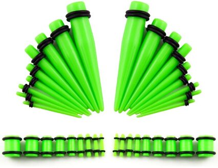 36 Stks/partij Acryl Oor Gauge Taper En Plug Stretching Kits Gemengde Kleur Oor Flesh Tunnel Uitbreiding Body Piercing Sieraden 14G-00G groen
