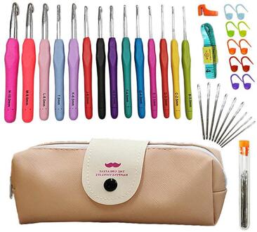 36 Stks/set Zachte Handvat Aluminium Haaknaalden Kit Garen Breien Naalden Naaien Gereedschap Ergonomische Grip Set Haak Met Opbergtas geel