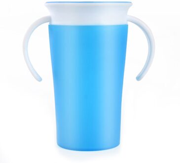 360 Graden Gedraaid Baby Leren Drinkbeker Met Dubbel Handvat Lekvrij Zuigelingen Water Cups Baby Training Cup Magic Cup blauw met handvat