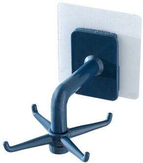 360 Graden Gedraaid Haken Keuken Plastic Zelfklevende 6 Haken Muur Deur Kleding Tas Hanger Huishoudelijke Opslag Plank Blauw
