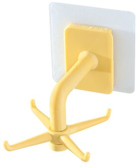 360 Graden Gedraaid Haken Keuken Plastic Zelfklevende 6 Haken Muur Deur Kleding Tas Hanger Huishoudelijke Opslag Plank geel
