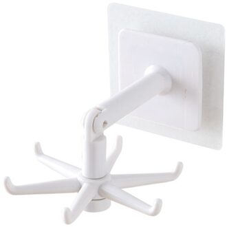 360 Graden Gedraaid Haken Keuken Plastic Zelfklevende 6 Haken Muur Deur Kleding Tas Hanger Huishoudelijke Opslag Plank wit