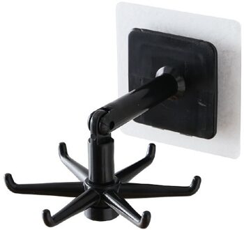 360 Graden Gedraaid Keuken Haken Zelfklevende 6 Haken Home Muur Deur Haak Handtas Kleding Ties Tas Hanger Opknoping Rack zwart