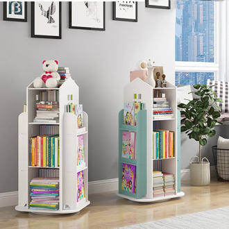 360° Rotating Children's Bookshelf Magazine Picture Book Newspaper Rack Floor Simple Book Shelf For Home Bookcases Furniture