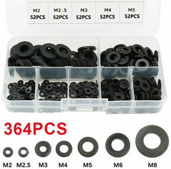 364 Stks/set Zwart Nylon Rubber Platte Ring Reparatie Wasmachine Pakking Voor Metrische M2-M8