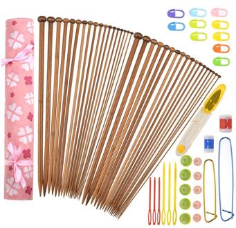 36Pcs Bamboe Breinaalden Set Duurzaam Rechte Enkele Punt Garen Weave Trui Breinaalden Voor Beginner 2.0-10.0mm