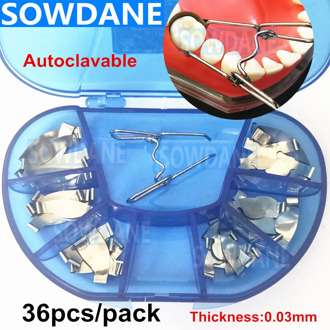 36pcs/set Dental Saddle Contoured Metal Matrices Matrix Universal Kit with Spring Clip Dental Matrix Matrices