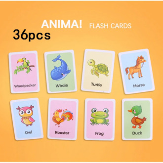 36pcs/set Kids Cognitive Cards Montessori Materials Animal Fruit Shape Words Learning Books Cards Education Toys for Children