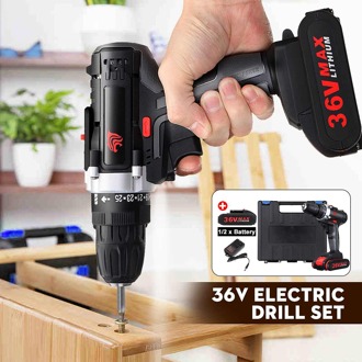 36V Borstelloze Elektrische Boor 28N.M Dual Speed Accuschroevendraaier 1 Of 2 Li-Ion Batterij Mini Elektrische Schroevendraaier Boor 2xbattery