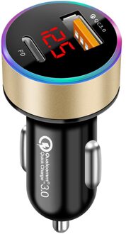 36W Pd QC3.0 Quick Lading Autolader Led Display Mini 6A Usb Fast Charger Voor Iphone Huawei Xiaomi Mi type C Mobiele Telefoon goud