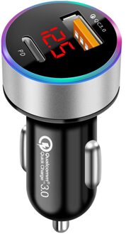 36W Pd QC3.0 Quick Lading Autolader Led Display Mini 6A Usb Fast Charger Voor Iphone Huawei Xiaomi Mi type C Mobiele Telefoon zilver