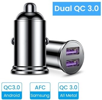 36W Qc 3.0 Quick Charge Dual Usb Autolader All Metal Car Auto Charger Mini Auto Telefoon Oplader Voor iphone Samsung Huawei Xiaomi zwart Dual QC 3.0