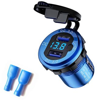 36W QC3.0 Motorfiets Usb Charger Socket Led Display Metalen Schakelaar Waterdicht Universele Truck Auto Aansteker Plug Voor Telefoon blauw