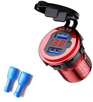 36W QC3.0 Motorfiets Usb Charger Socket Led Display Metalen Schakelaar Waterdicht Universele Truck Auto Aansteker Plug Voor Telefoon rood