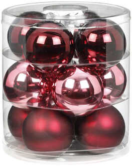 36x Berry Kiss mix roze/rode glazen kerstballen 8 cm glans en mat