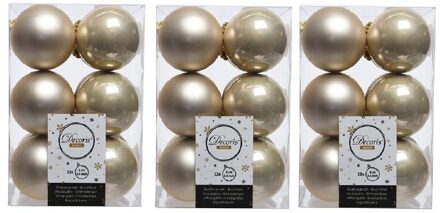 36x Kunststof kerstballen glanzend/mat licht parel/champagne 6 cm kerstboom versiering/decoratie - Kerstbal Champagnekleurig