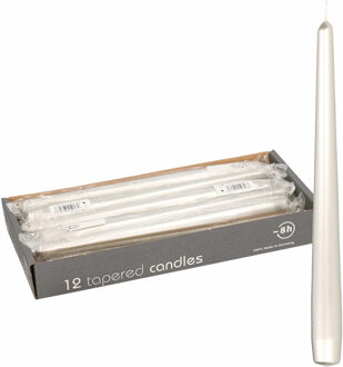 36x Metallic zilveren dinerkaarsen 25 cm 8 branduren - Geurloze kaarsen zilver - Tafelkaarsen/kandelaarkaarsen