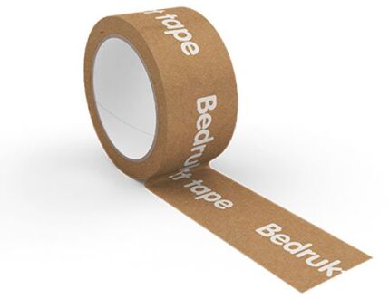 36x rollen papieren tape met logo - kies uit bruine of witte tape (36 st) drukken