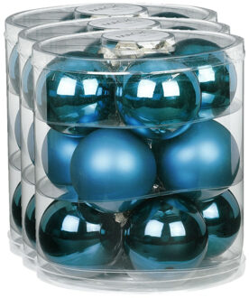 36x stuks glazen kerstballen diep blauw 8 cm glans en mat
