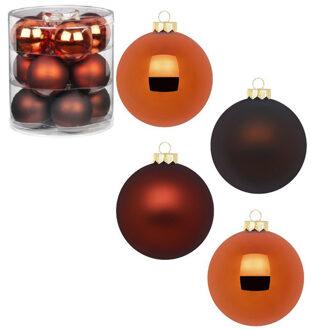 36x stuks glazen kerstballen kastanje bruin 8 cm glans en mat