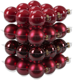 36x stuks glazen kerstballen rood/donkerrood 6 cm mat/glans Bordeaux rood