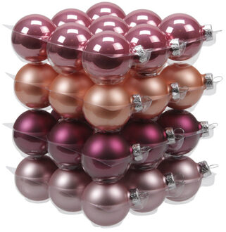 36x stuks glazen kerstballen rood/roze/paars (hibiscus) 4 cm mat/glans - Kerstbal