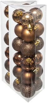 36x stuks kerstballen bruin glans en mat kunststof 3 cm - Kerstbal