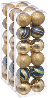 36x stuks kerstballen mix goud/blauw glans/mat/glitter kunststof 4 cm
