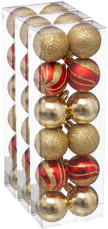 36x stuks kerstballen mix goud/rood glans/mat/glitter kunststof 4 cm - Kerstbal Multikleur