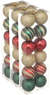36x stuks kerstballen mix goud/rood/groen glans/mat/glitter kunststof 4 cm