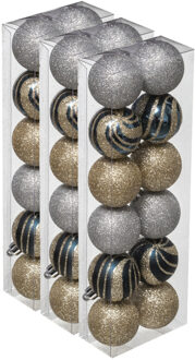 36x stuks kerstballen mix goud/zilver glans/mat/glitter kunststof 4 cm - Kerstbal Blauw