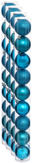 36x stuks kerstballen turquoise blauw glans en mat kunststof 6 cm - Kerstbal