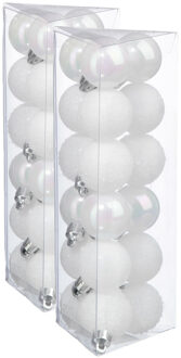 36x stuks kerstballen wit glans en mat kunststof 3 cm