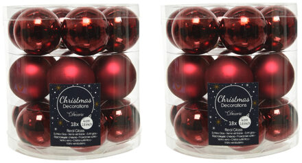 36x stuks kleine glazen kerstballen donkerrood (oxblood) 4 cm mat/glans - Kerstbal