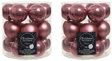 36x stuks kleine glazen kerstballen oud roze (velvet) 4 cm mat/glans - Kerstbal