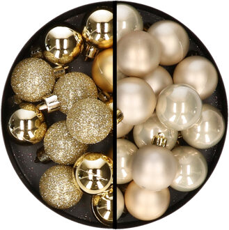 36x stuks kunststof kerstballen goud en champagne 3 en 4 cm - Kerstbal Champagnekleurig