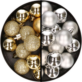 36x stuks kunststof kerstballen goud en zilver 3 en 4 cm - Kerstbal Zilverkleurig