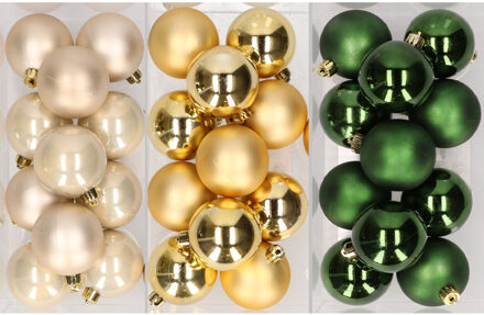 36x stuks kunststof kerstballen mix van champagne, goud en donkergroen 6 cm - Kerstbal