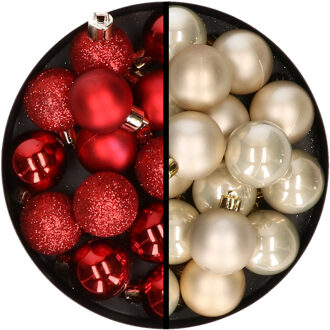 36x stuks kunststof kerstballen rood en champagne 3 en 4 cm - Kerstbal Champagnekleurig