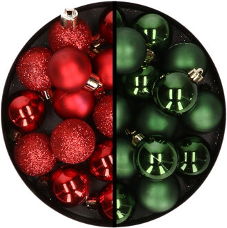 36x stuks kunststof kerstballen rood en donkergroen 3 en 4 cm - Kerstbal