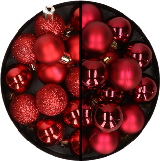 36x stuks kunststof kerstballen rood en donkerrood 3 en 4 cm