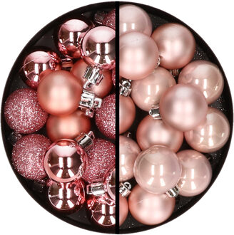 36x stuks kunststof kerstballen roze en lichtroze 3 en 4 cm